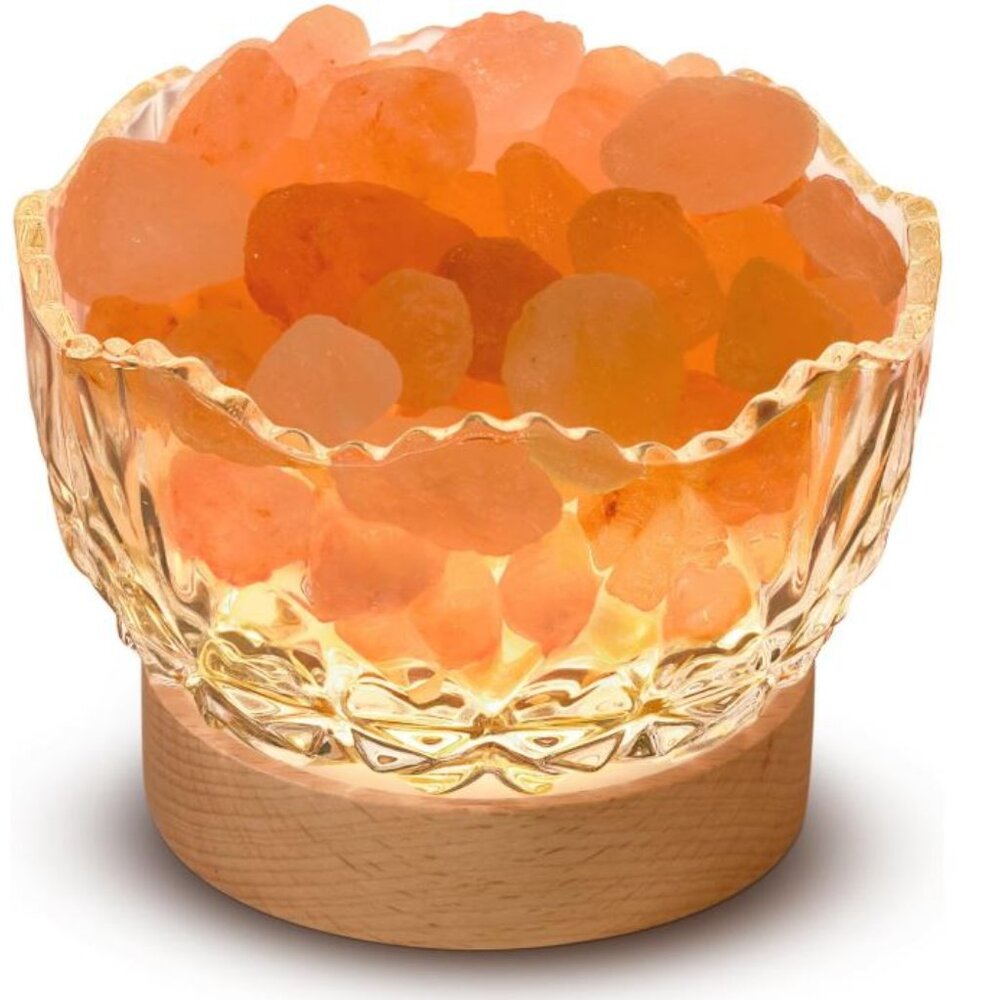 Himalayan Salt Lamp, Pink, Wooden Base, 10 Levels of Light Intensity Adjustment